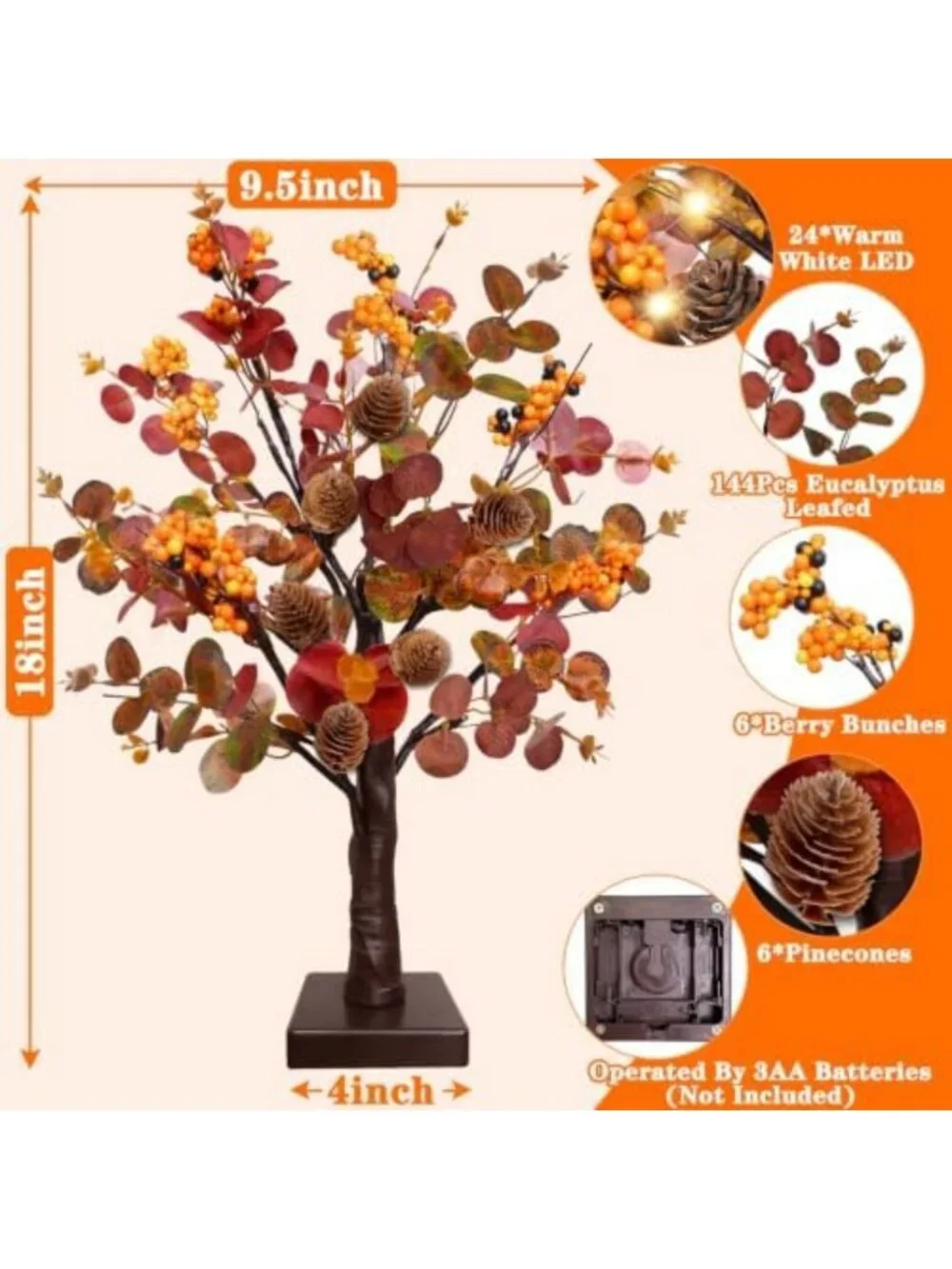 Prelit Fall Trees 18 Inch Tabletop Decor - 2 Pack with 48 LED Timer Lights